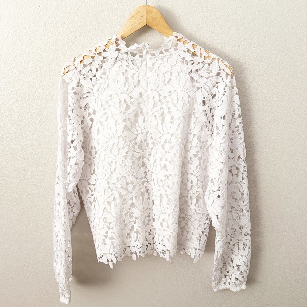 Robert Rodriguez White Floral Guipure Lace Mock Neck Blouse Top Large - Picture 4 of 6